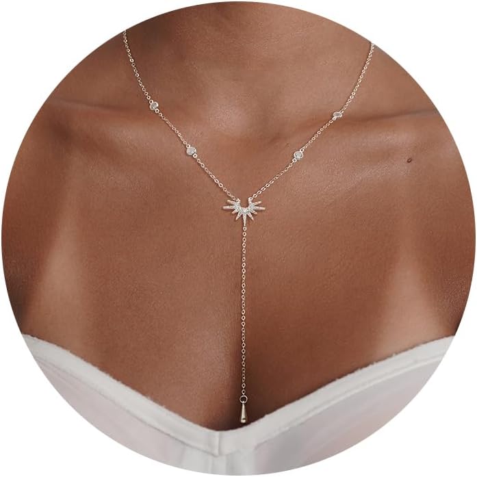 FAONDU Store Lariat Long Necklace for Women Trendy Layered Y Necklace Dainty Pendant Drop Dangle Necklace Y-Shaped Necklace Simple CZ Necklace for Women Jewelry - Image 1